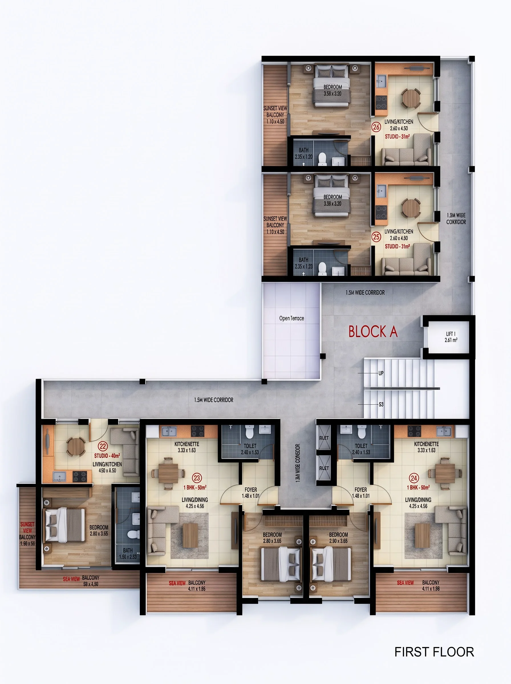Block A, first floor · 2/5