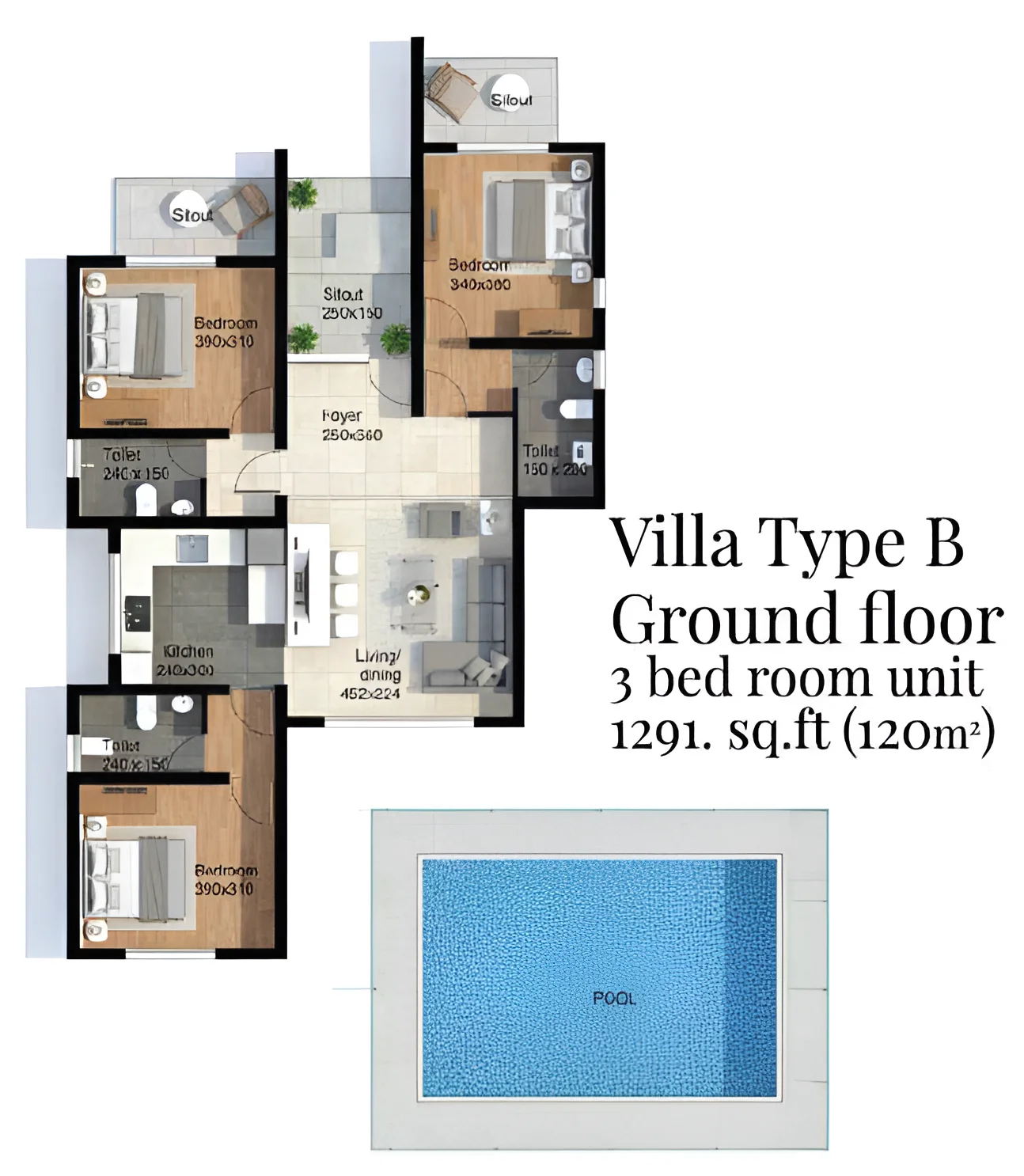Villa Type B, ground floor plan