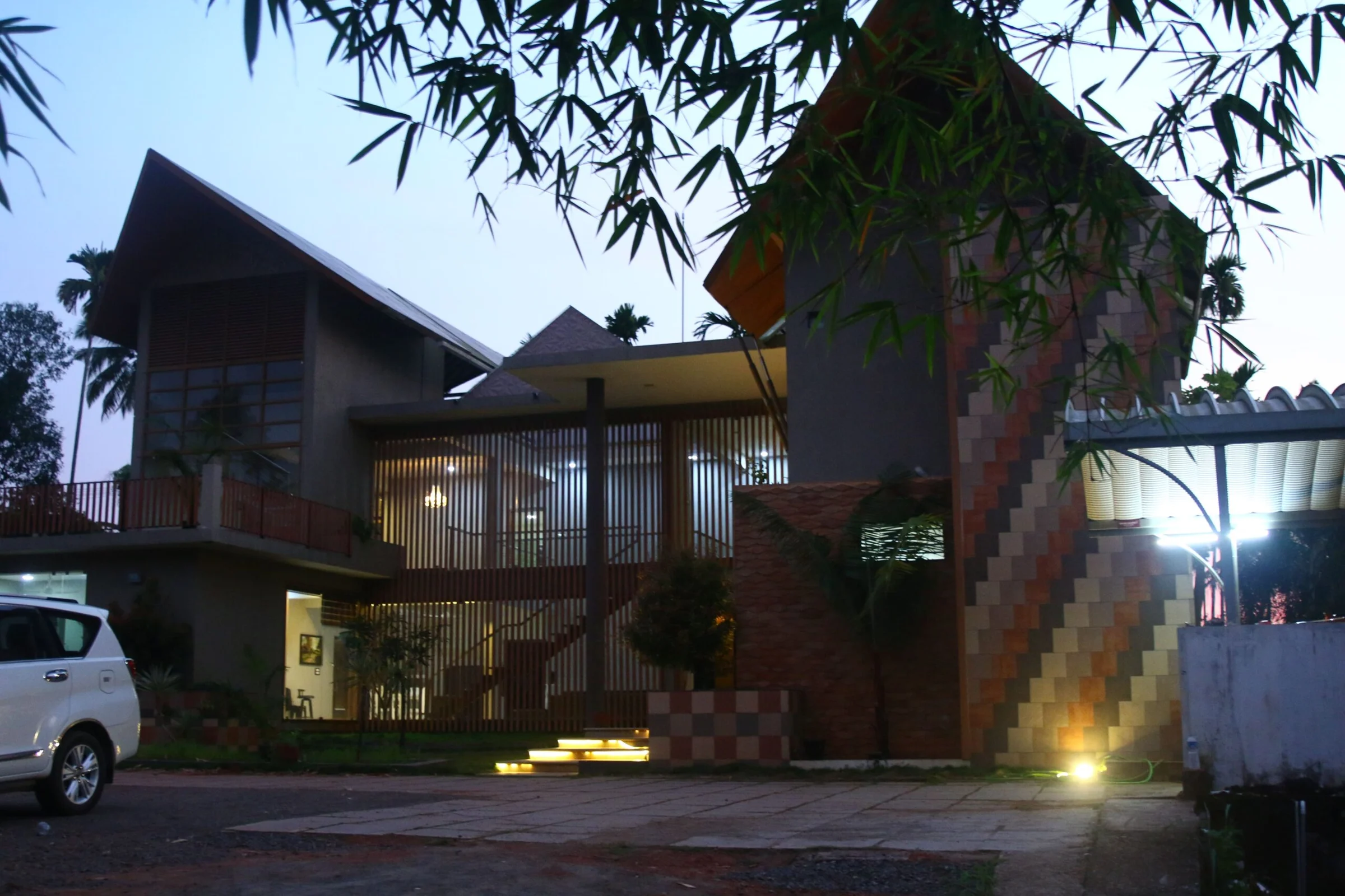 The villa at dusk